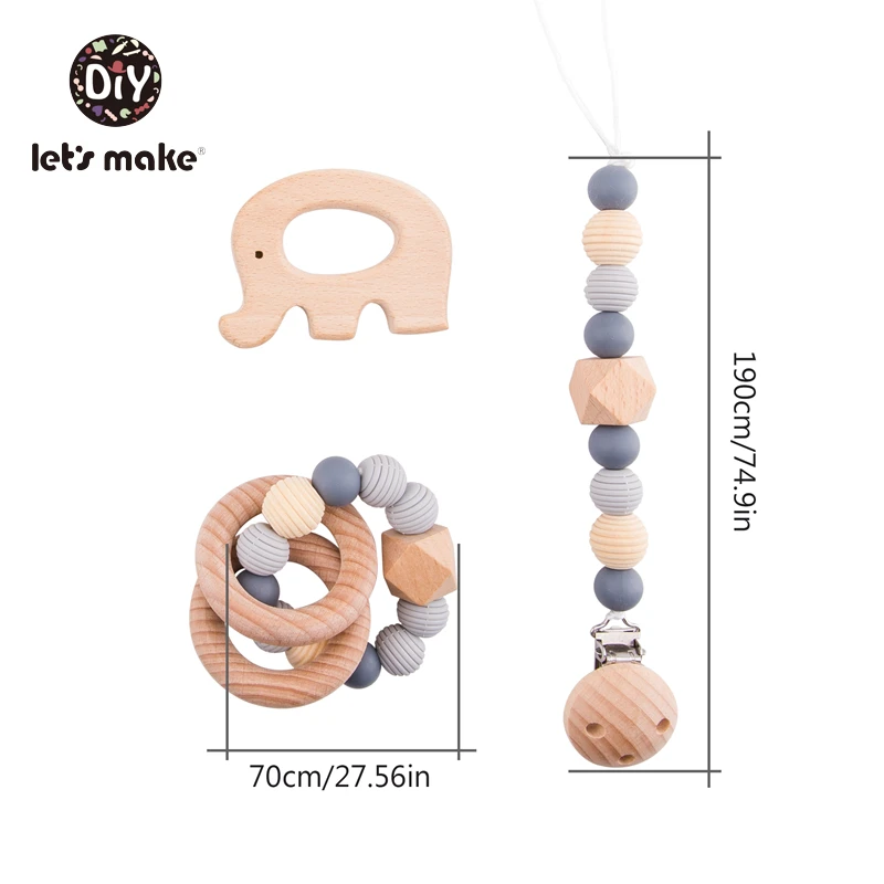 Давайте сделаем Детские трофеи соска зажимы и кормящих браслеты и бука деревянные животные Прорезыватели Подвески Силиконовые Бусины DIY Детский продукт - Цвет: Elephant