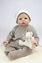 With Flannelette Made Grey Colour Rompers Lifelike Silicone Reborn Doll Babies Blue/Brown Eyes Bebes Benecas Hot Christmas Doll