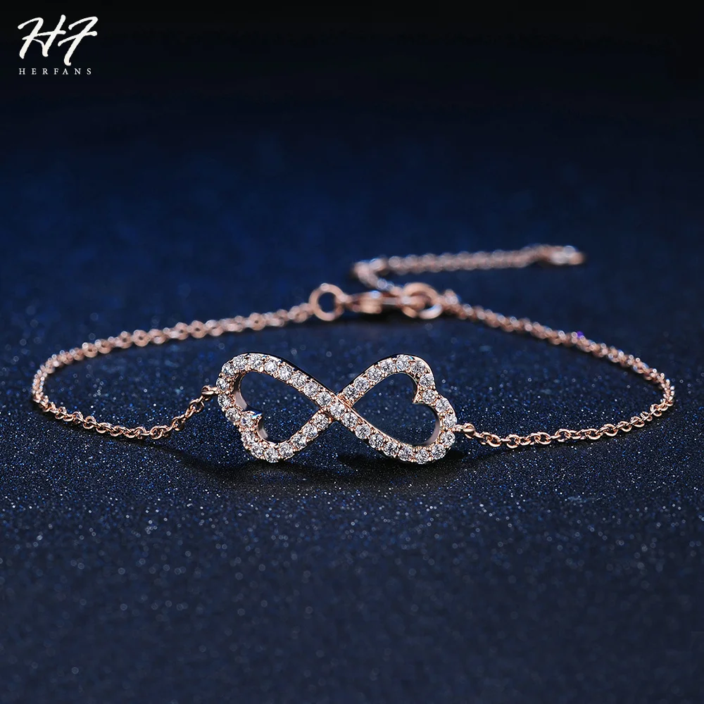 Высокое качество бесконечные 8 формы браслеты для женщин бантом Кристалл розовое золото цвет и серебряный цвет Рождественский подарок модные ювелирные изделия H104