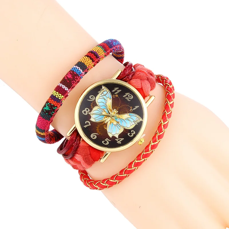 

Fashion Women Bracelet Watches Ladies Butterfly Watch Casual Leather Round Analog Quartz Wrist Bracelet Watch For Women Clock