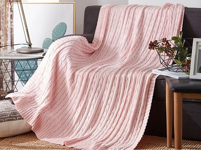 mylb cotton high quality handmade soft knit blanket bed blanket beige, red,brown,blue white, gray, pink knit sofa blanket - Цвет: 4