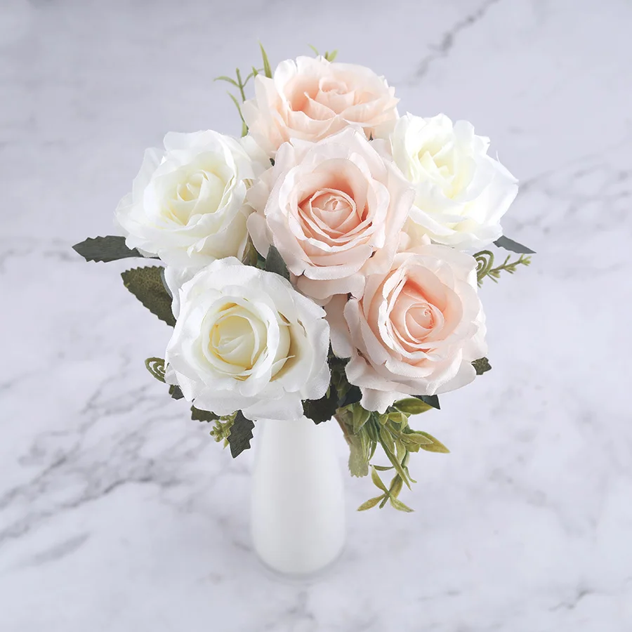 6 голов, белые розы, искусственные цветы, шелк, высокое качество, для свадебного украшения, зимние искусственные большие цветы, красные для домашнего декора, осень