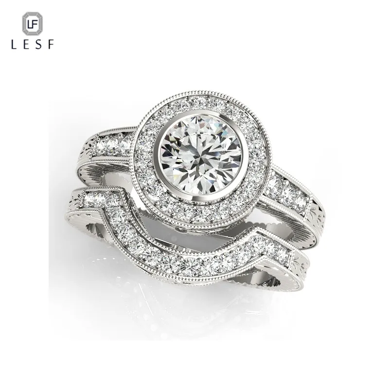 

LESF Vintage Style 925 Sterling Silver Rings Set Sona CZ Diamant Engagement Wedding Ring Silver Jewelry for Women Free Shipping