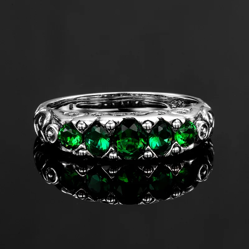 Многоэлементные винтажные свадебные кольца в стиле арт-деко для женщин, настоящее 925 пробы Серебряное геометрическое женское кольцо с зеленым камнем Anel Bague