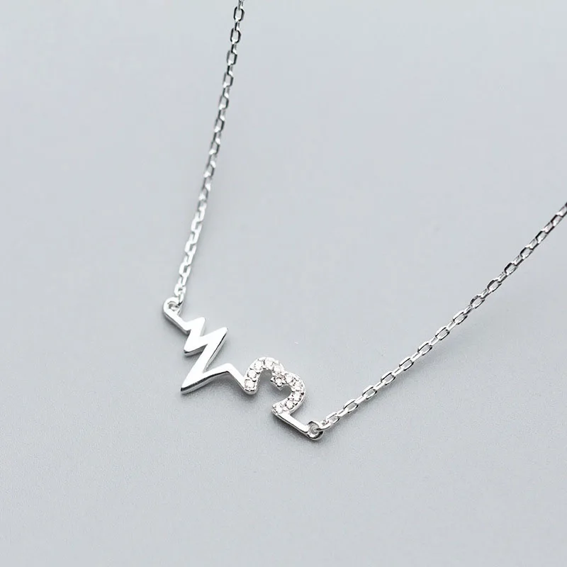 

Heart Electrocardiogram Wave CZ 925 Sterling Silver Necklace