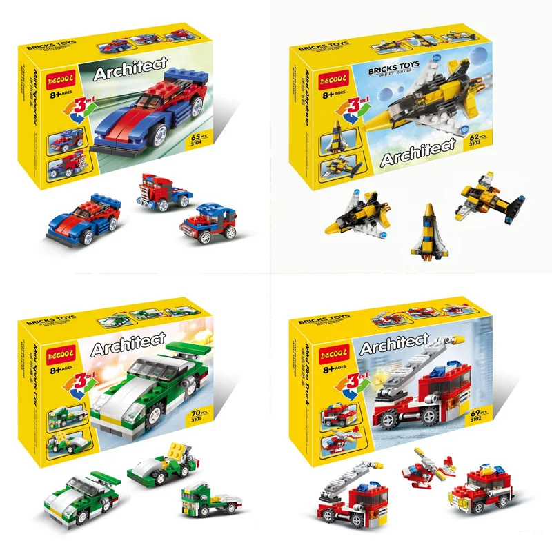 

DECOOL City Creator 3 in 1 Mini Skyflyer Fire Rescue Speeder Sports Car Figure Blocks Christmas Gift Bricks Toys For Children