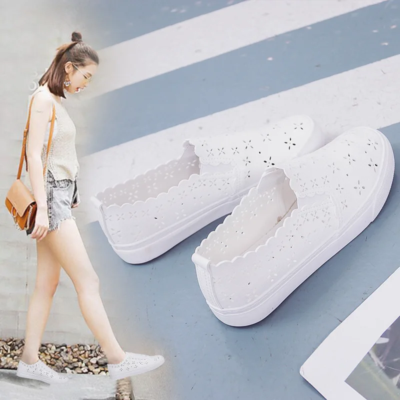 

Summer breathable white shoes female 2018 new hollow one pedal flat bottom wild lazy shoes Korean nurse shoes