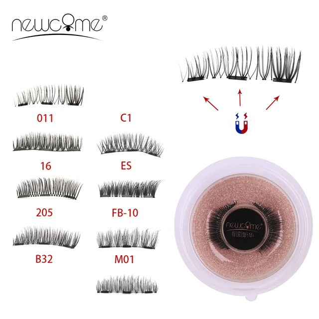 Cheap NEWCOME 3 Magnets Eyelashes Handmade 3D/6D Natural Magnetic Lashes Full Strips Eyes Lashes False Eyelash Cilia Makeup Tool