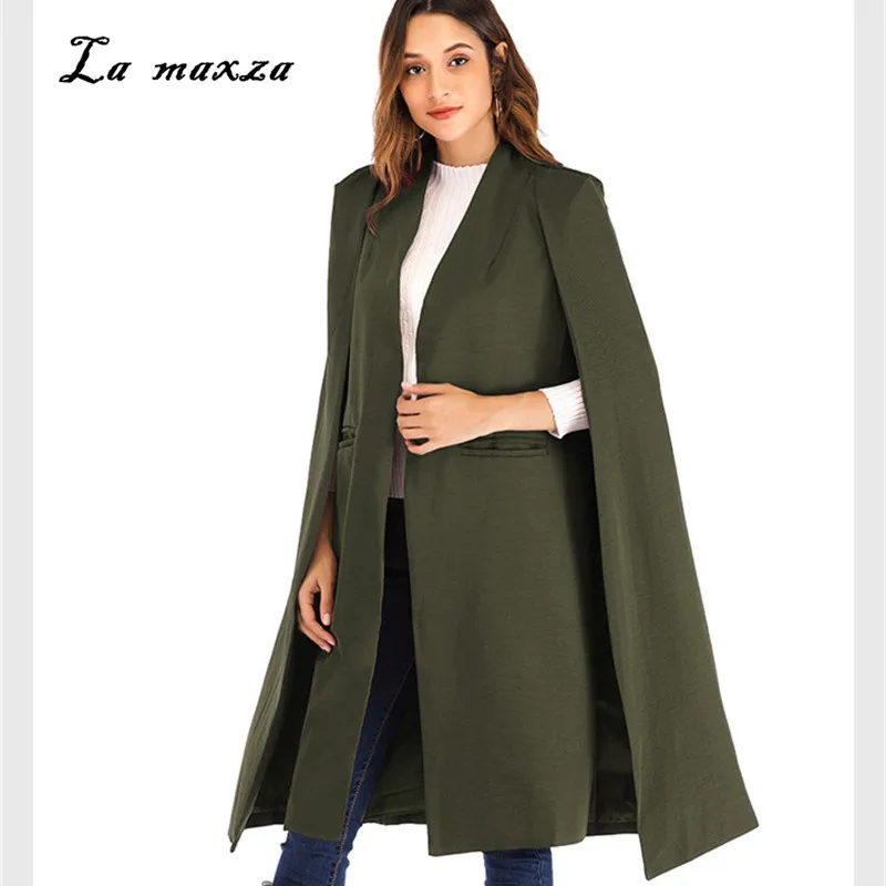 Женское зимнее пальто Элегантное длинное пальто с накидкой модное винтажное пальто корейский стиль шерстяное пальто с накидкой