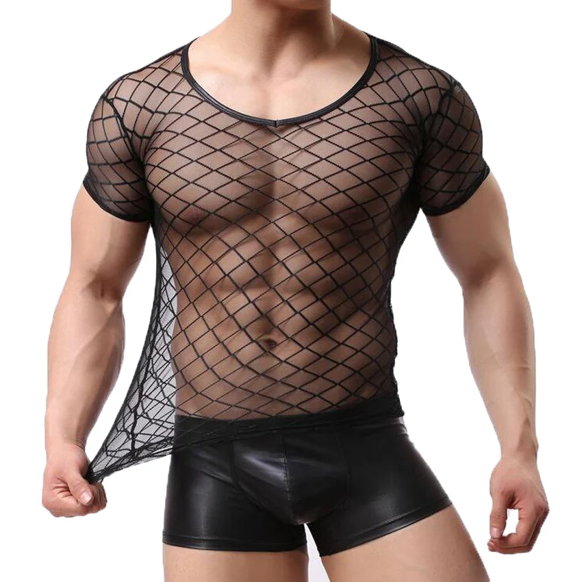 

Men's T-shirts 2018 Transparent Mesh Short Sleeve T Shirt Men Sexy See Through Tops Gay Wear Exotic Male Tshirt Undershirt Tees
