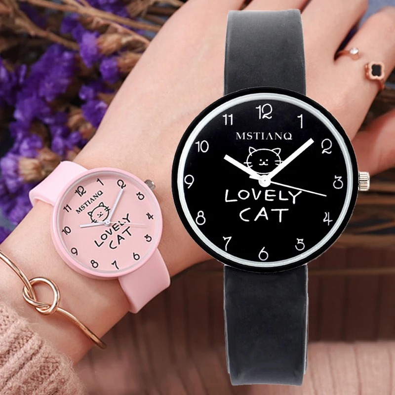 

Cute Cat fashion women watch candy jelly waterproof silicone watch female high school student clock ladies watches for girl gift