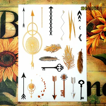 

SHNAPIGN 24 style Temporary Body Art,Large golden Key feather Designs,Flash Tattoo Sticker Keep 3-5 days Waterproof 21*15cm
