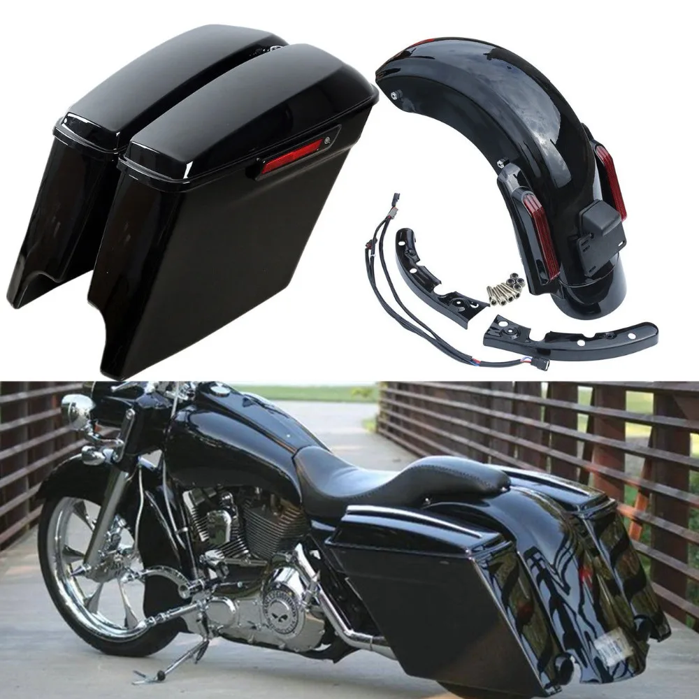 Motorcycle 5" Extended Saddlebags + CVO Rear Fender System For Harley