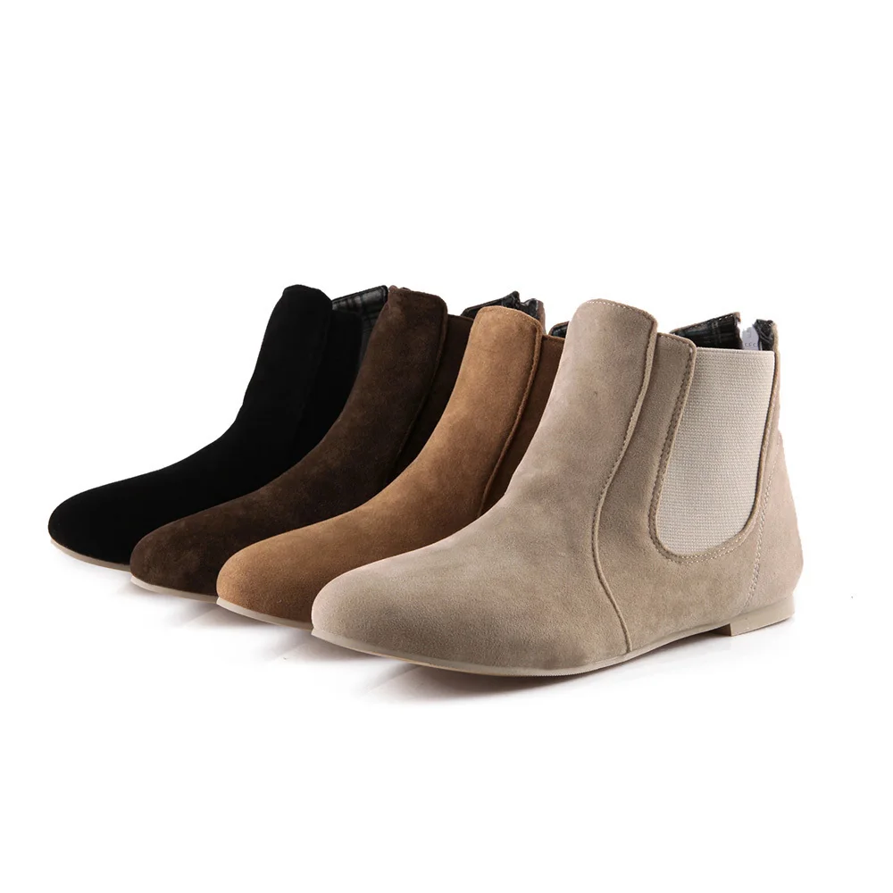 

PQECFS Big size 33-43 high quality spring & autumn women solid flock zip ankle riding boots 4 colors