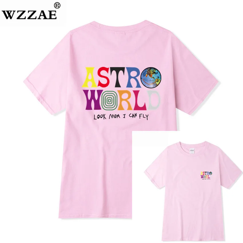 Pink Новая модная футболка Мужская хип-хоп женская футболка Трэвиса Скотта астромира Харадзюку футболки с надписью WISH YOU WAS HERE - Цвет: Pink
