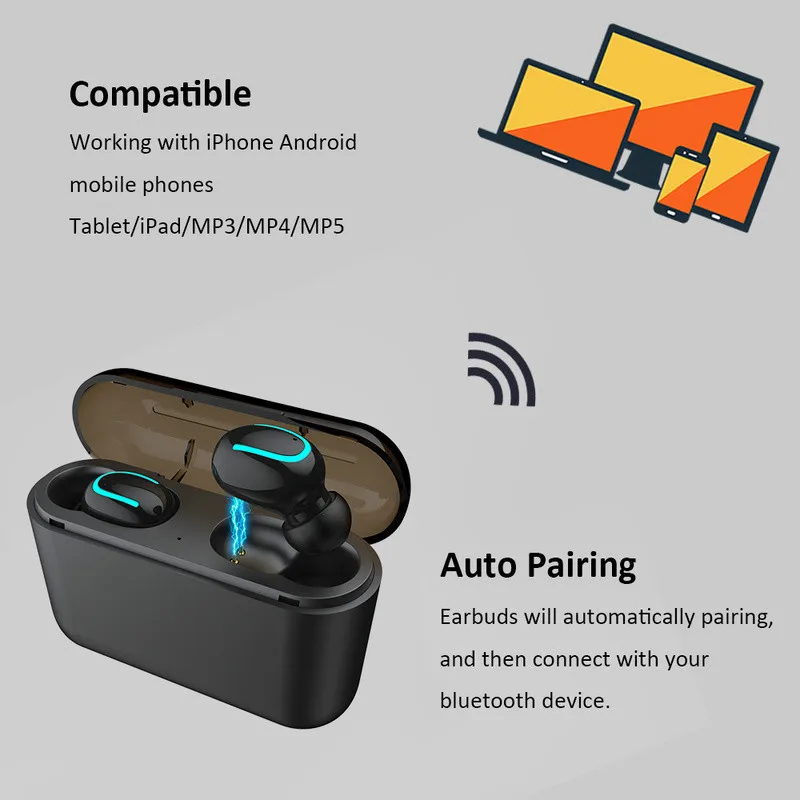 Newset TWS Bluetooth 5 0 Earphone Stereo Wireless HIFI Sound Sport Earphones For iPhone xiaomi Smart Phone