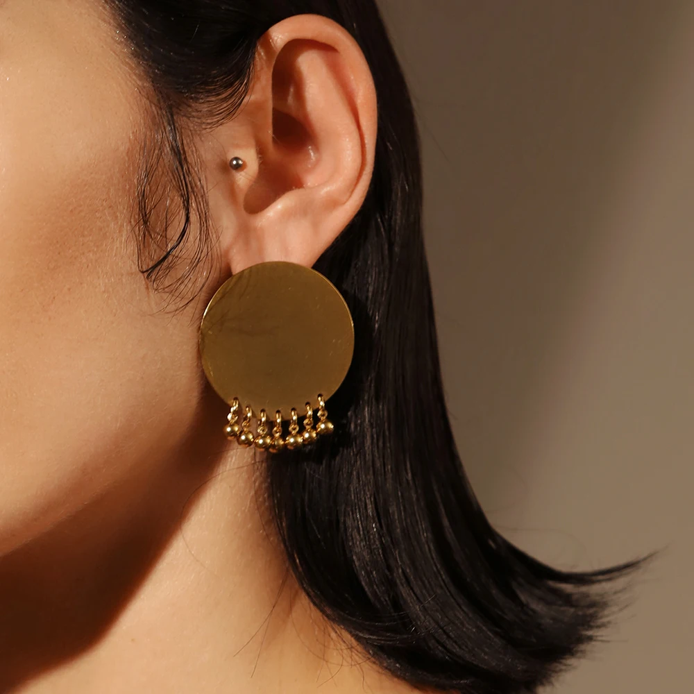 

Enfashion Geometic Big Circle with Balls Stud Earrings Gold color Ear Jacket Stainless Steel Earrings for Women Earings EF171025