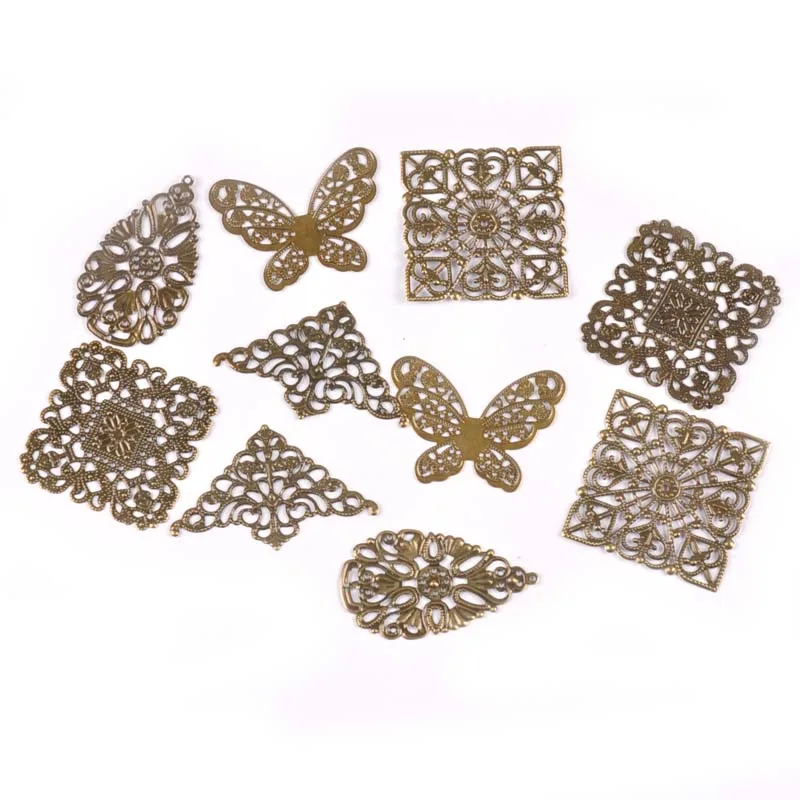 10 x Bronze Tone Square Filigree Stamped Embellishment 40mm Craft Scrapbooking