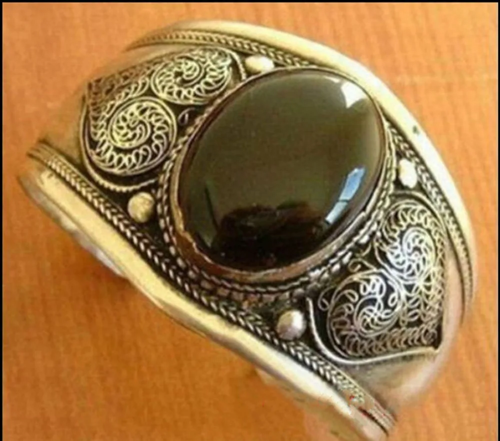 

tibetan tribe tibet silver inlay black bangle cuff bracelet ^^@^NEW style Fine jewe Noble Natural FREE SHIPPING
