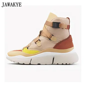 

Autumn winter casual shoes Woman canvas Trainers creeper patchwork boots thick bottom platform sneakers low top tenis feminino