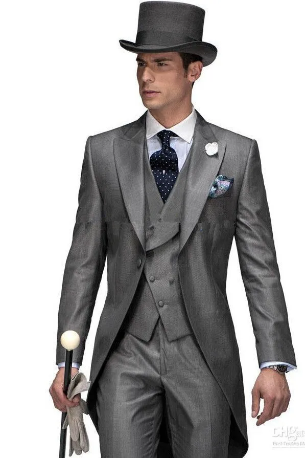 Top Selling New gray Custom Mens Suits Long Tuxedos Formal Tailcoats