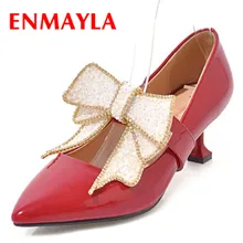 Лучший! ENMAYLA Sweet Crystal Туфли на высоком каблуке Женщина Высокие каблуки Острым носом Галстуки-бабочки