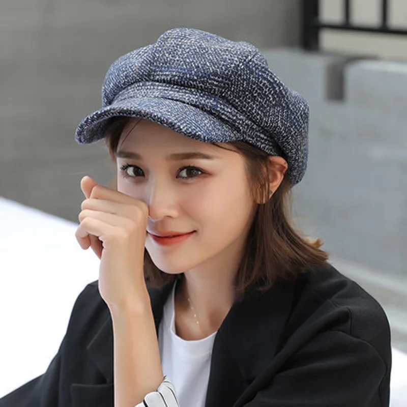 

2019 New wool Women Beret Autumn Winter Octagonal Cap Hats Stylish Artist Painter Newsboy Caps Black Grey Beret Hats