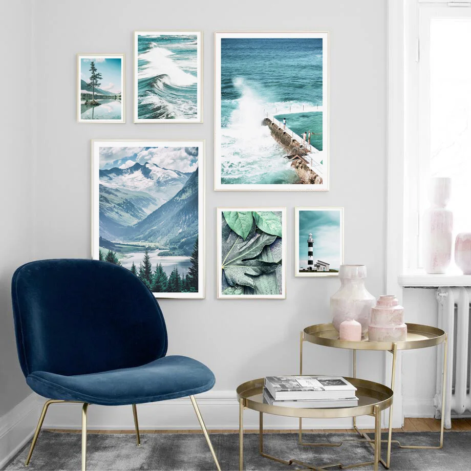 Mountain Lighthouse Leaves Seascap tree Nordic Posters And Prints Wall Art Canvas Painting Wall Pictures For Living Room Decor