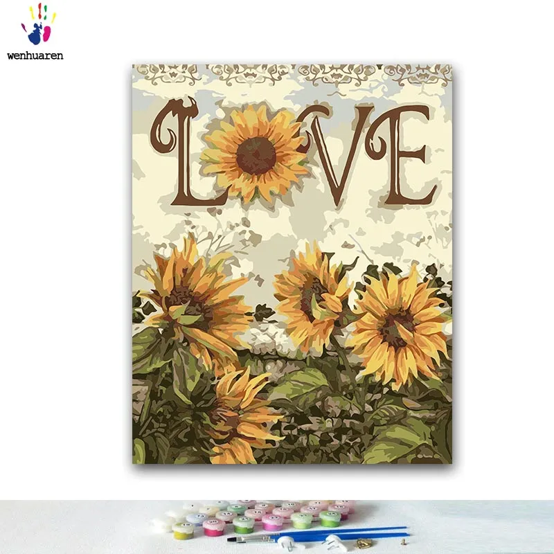 

DIY Coloring paint by numbers sunflower paintings by numbers with kits 40x50 framed