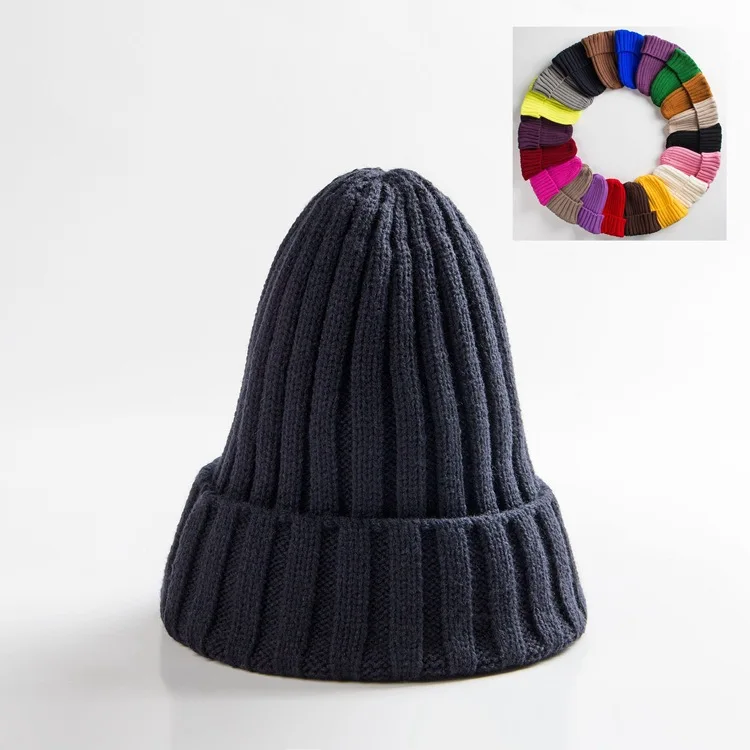 Одноцветный, в полосочку, трикотажное зимнее Шапки Для женщин хлопковая теплая шапочка шапка Invierno Mujer - Цвет: 5