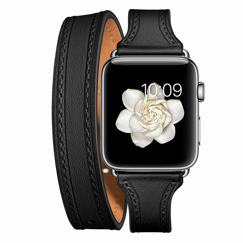 Для женщин и девушек двойной тур ремешок из натуральной кожи для Apple Watch пряжка