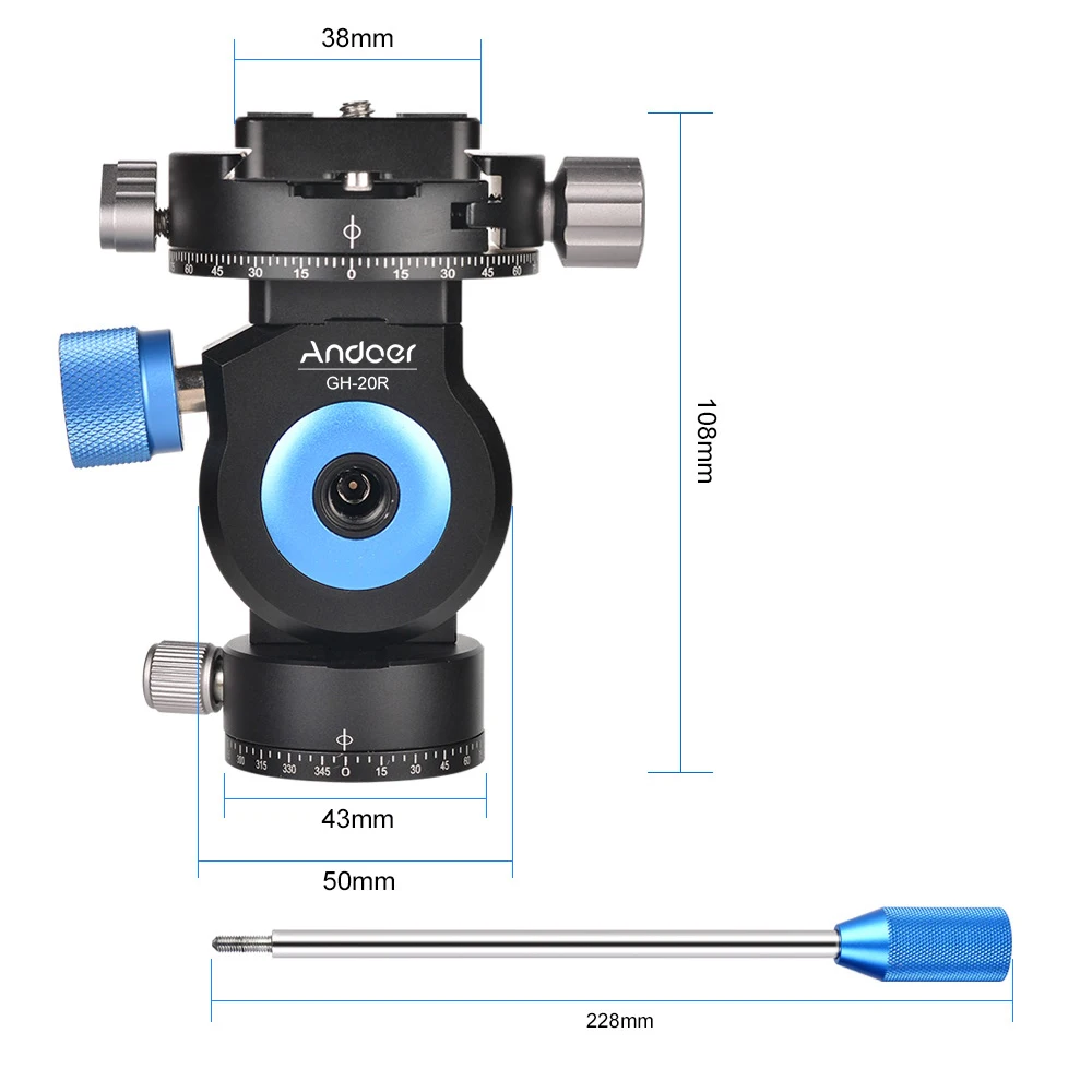 Andoer GT-20R панорамирования/наклона головка из алюминиевого сплава штатив монопод Глава 360 градусов вращающийся для Canon sony фотокамеры Nikon видеокамеры DSLR