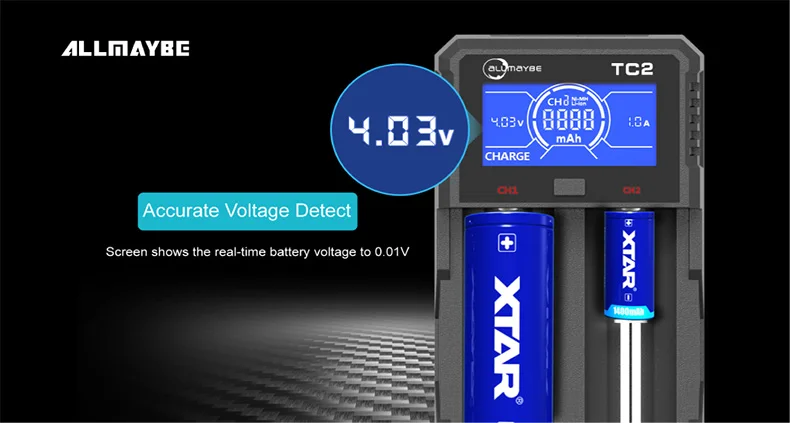 XTAR Allmaybe TC2 ЖК-дисплей Экран USB Батарея Зарядное устройство для 3,6 V/3,7 V 32650 26650 18650 16340 14500 литий-ионных аккумуляторов и литий-железо-фосфатных 1,2 в ААА батареи AA никель-металл-гидридный/никель-кадмиевый