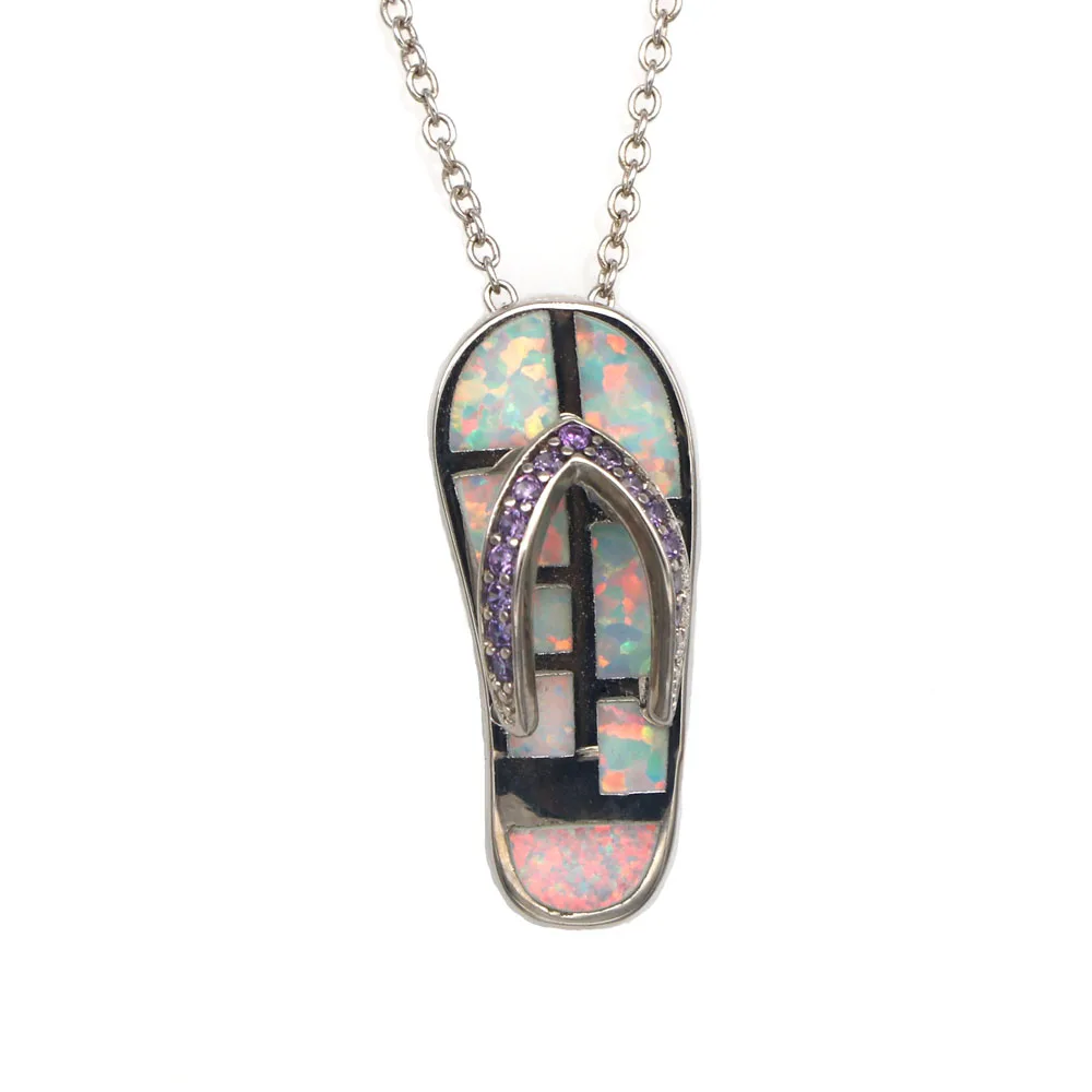 

JLP1657 New Fip-flops Opal Pendant Necklace Fashion Pop White / Blue Opal Slippers Pendant Necklace Women's Fashion Jewelry