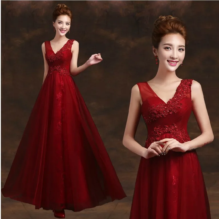 Длинные платья для вечеринки с v-образным вырезом, вечерние платья, robe de soiree vestido de festa longo TK670 - Цвет: Wine red