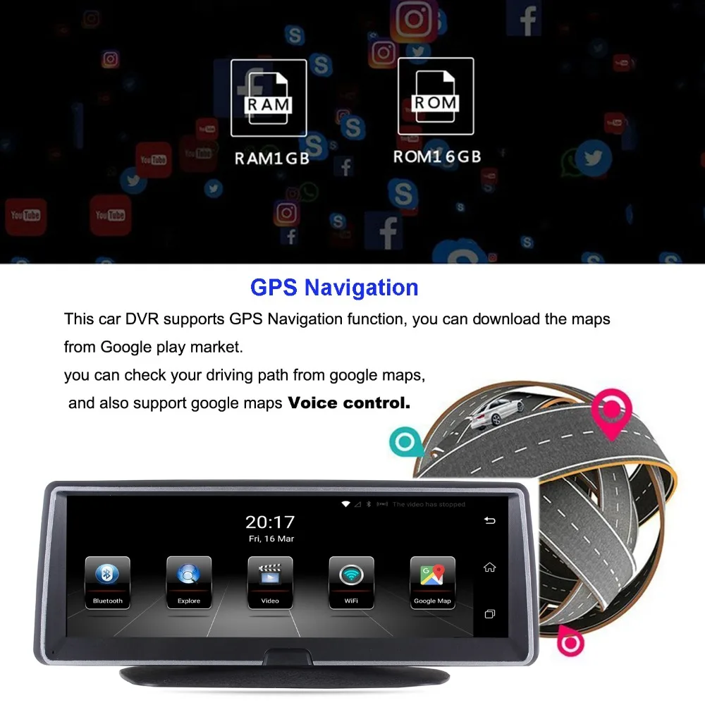 7.84inch HD Motion DashCam 1080p Car Dashboard Camera with WIFI Car Video Record for SUV Trucks 170Angle WDR with Loop Recording