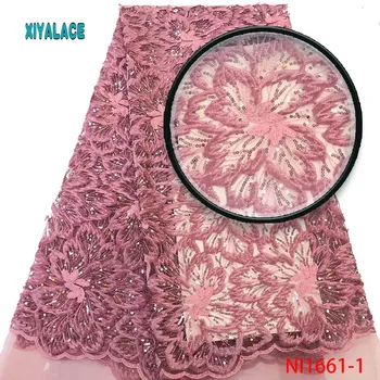 

African lace fabric Sequins Lace Fabric 2019 Embroidered Nigerian Net Laces Fabric Bridal High Quality French Tulle YANI1661-1