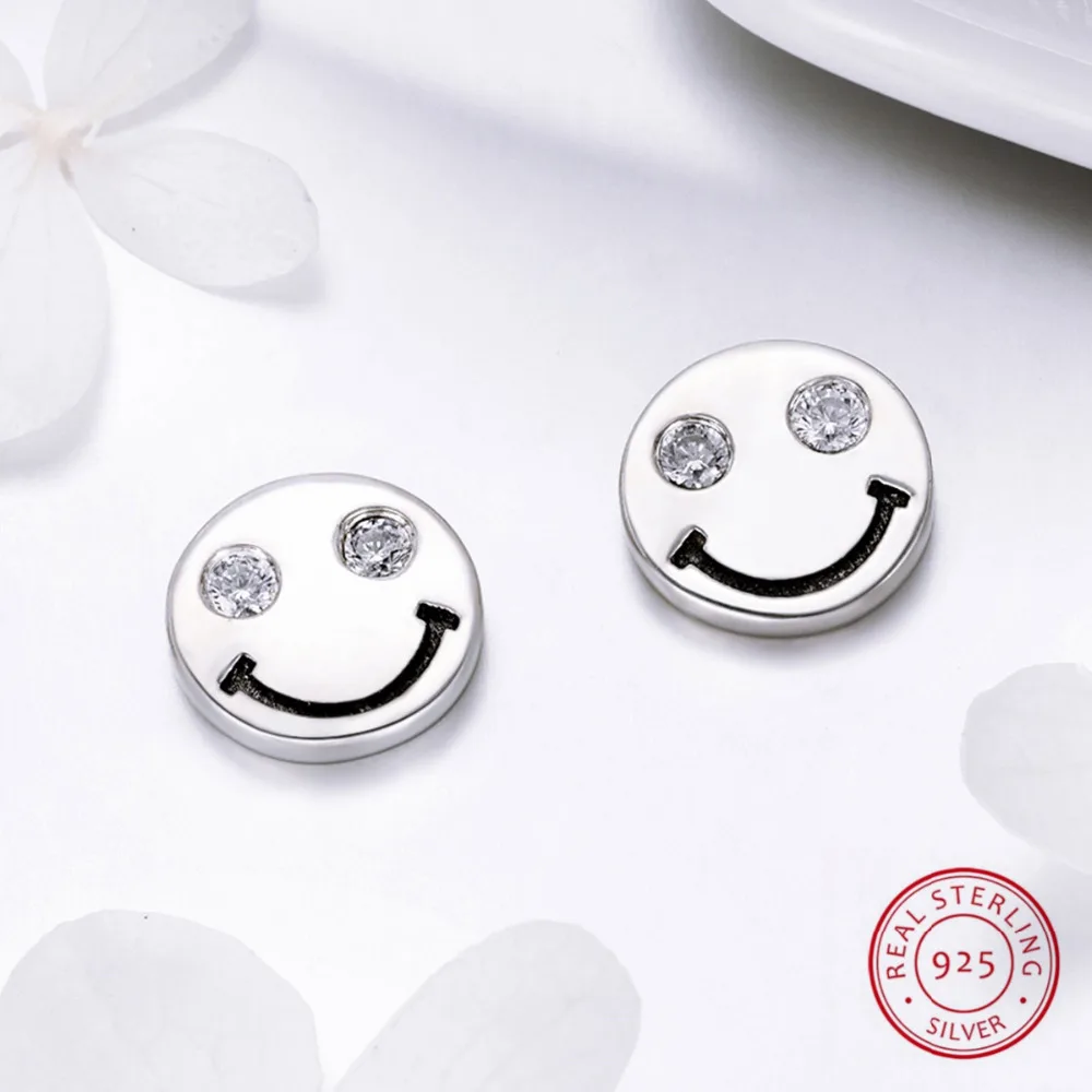 

Lovely Smile Stud Earrings 100% 925 Sterling Silver with Cubic Zirconia For Women Luxury Brides Ladies Fashion Jewelry Gift