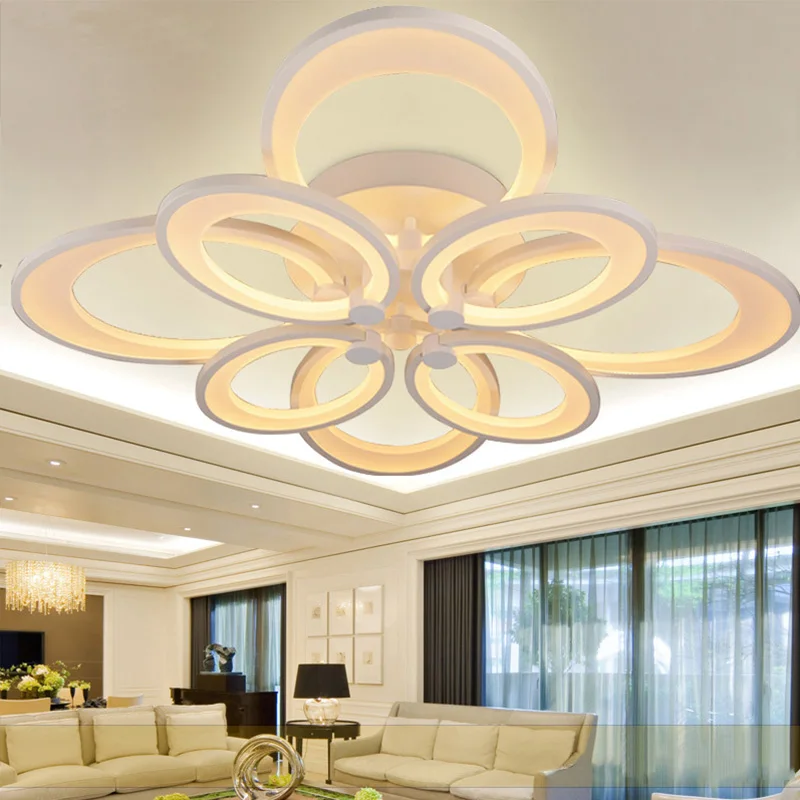 ANXIONG 8 Ring 95*95*30 CM 105W LED Ring Lustre Acryl Modern LED Ceiling Light Fixture Flush Mounted LED Circles Lamp lamparas 95