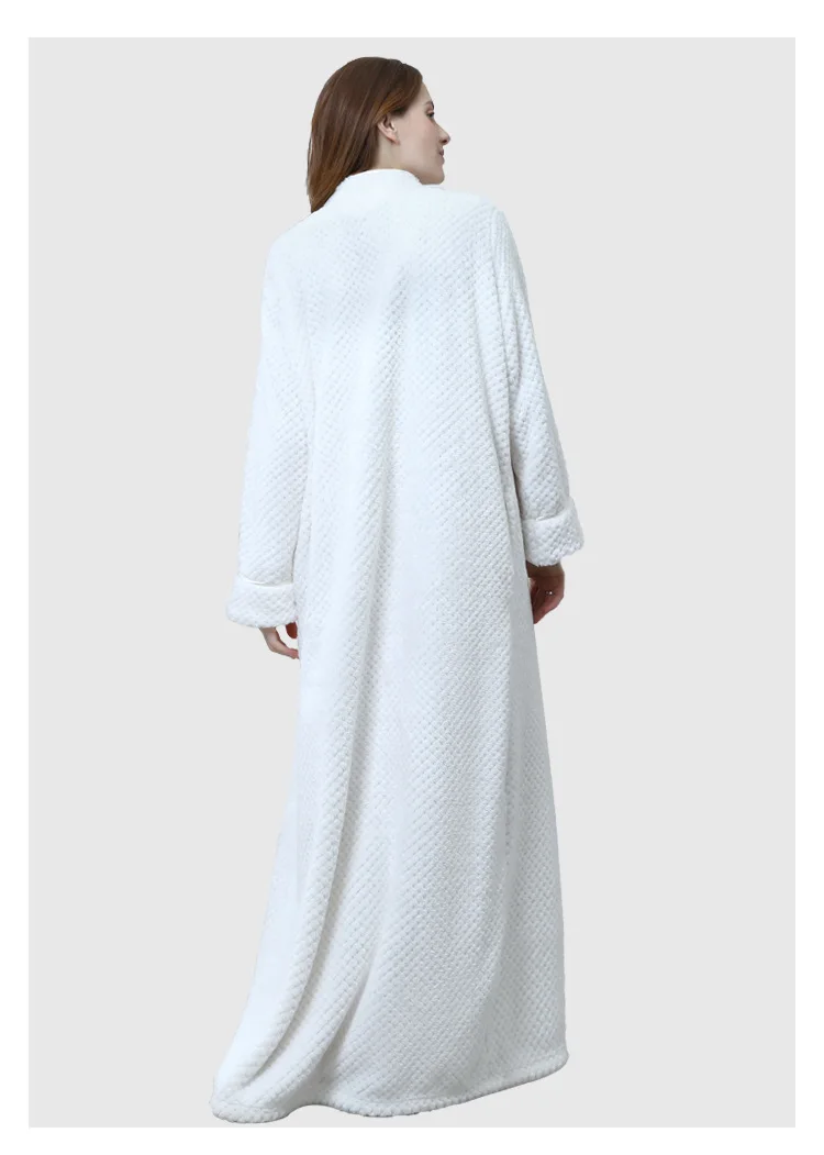 Women Long Zipper Robes Winter Full Sleeve Noble Bathrobe Soft Warm V Neck Sleepwear Dressing Gown With Pockets Szaty Vestaglie