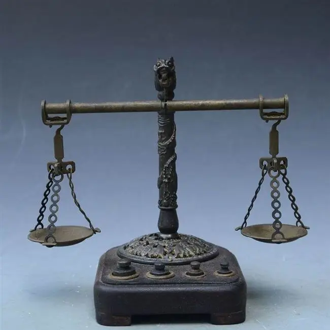 

Antique solid wood base with weights, balance scales, nostalgia collection