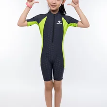 Сексуальный цельный профессиональный купальник с коротким рукавом для девочек, детский спортивный гоночный костюм, нейлоновый купальный костюм до колена, комплект одежды для серфинга