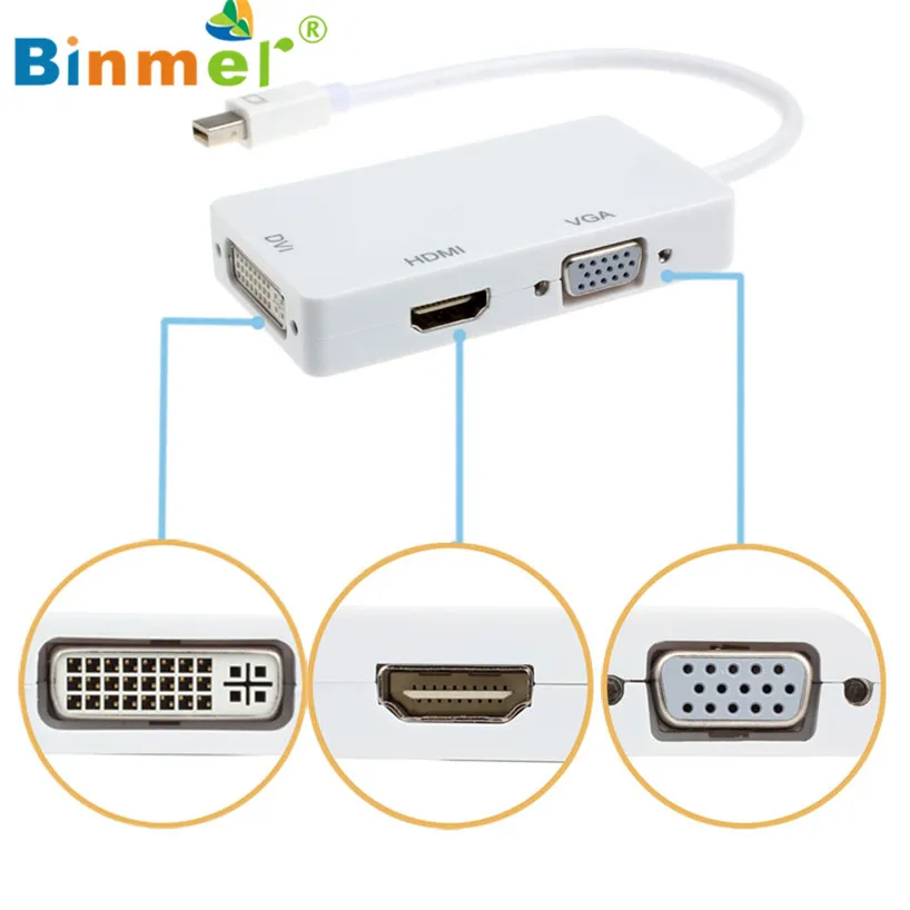 Binmer Горячая Распродажа DisplayPort Thunderbolt к DVI адаптер VGA HDMI 3 in1 для MacBook iMac 12 сентября