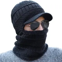 Conjunto de sombrero y bufanda de invierno para hombre y mujer, bufandas de anillo, gorro con visera tejida, gorros pasamontañas, máscara gorro para adultos, calentador de cuello