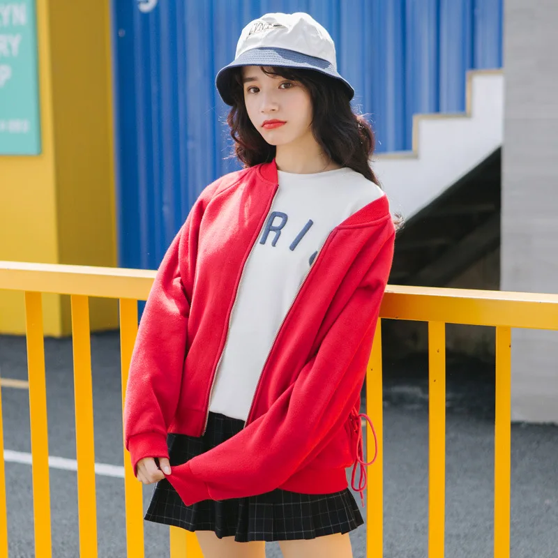 Fashion Women Zip up Stand Collar Loose Hoodies