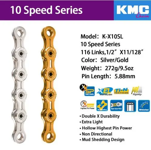 Best kmc chain x10 x10sl X10ept x10el x10.93 gold silver chain super light chain mtb road bicycle 3