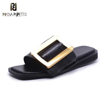 

Prova Perfetto Women Slippers Genuine Leather Summer Flip Flops Fashion Buckle Female Gladiator Sandals Comfortable Shoes Woman