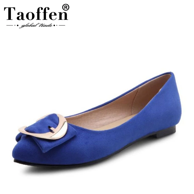 

TAOFFEN Women Spring Plus Size 31-47 Flats Shoes Metal Buckle Dating High Quality Flats Shoes Office Lady Bowknot Shoes Women