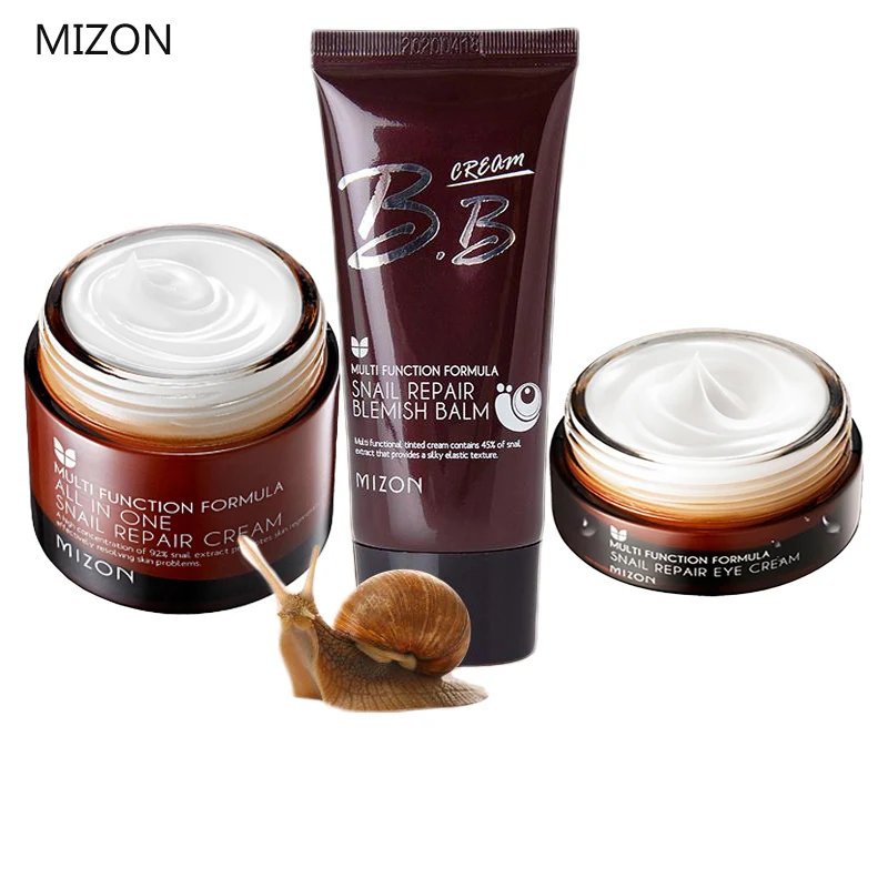 

MIZON All In One Snail Repair Face Cream 50ml + Snail Repair Blemish Balm 50ml + Snail Repair Eye Cream Facial Skin Care Set