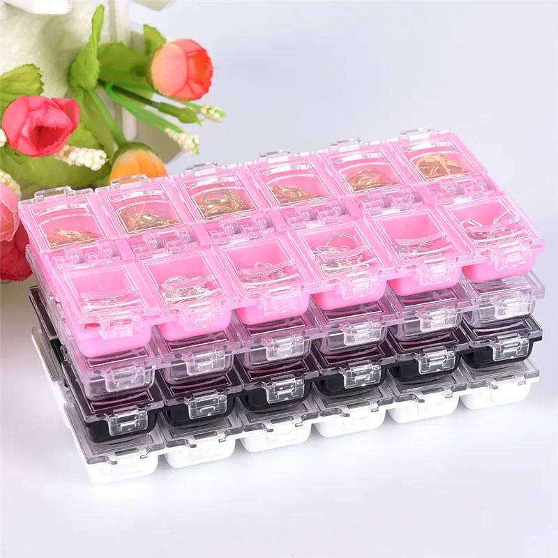 

12 Slots Storage Box Black White Clear Empty Container For Nail Art Gems Container Glitter Nail Tool Jewelry Decoration